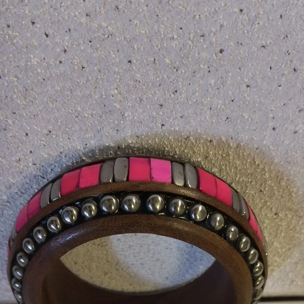 Pink and Silver Brown Bangle Bracelet